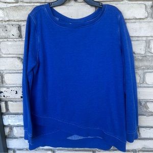 Calvin Klein blue sweatshirt with uneven front hem